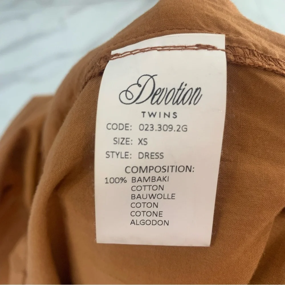 Devotion Twins Ella Maxi Dress Sz XS Fall Rust Brown Bell  Sleeve Flare V Neck